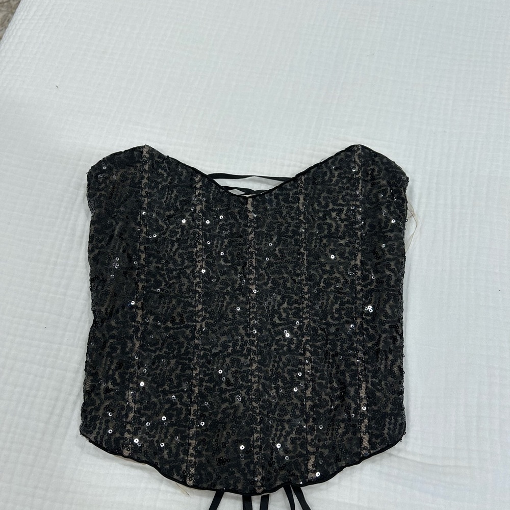 Princess Polly Black Sequin Bustier Top